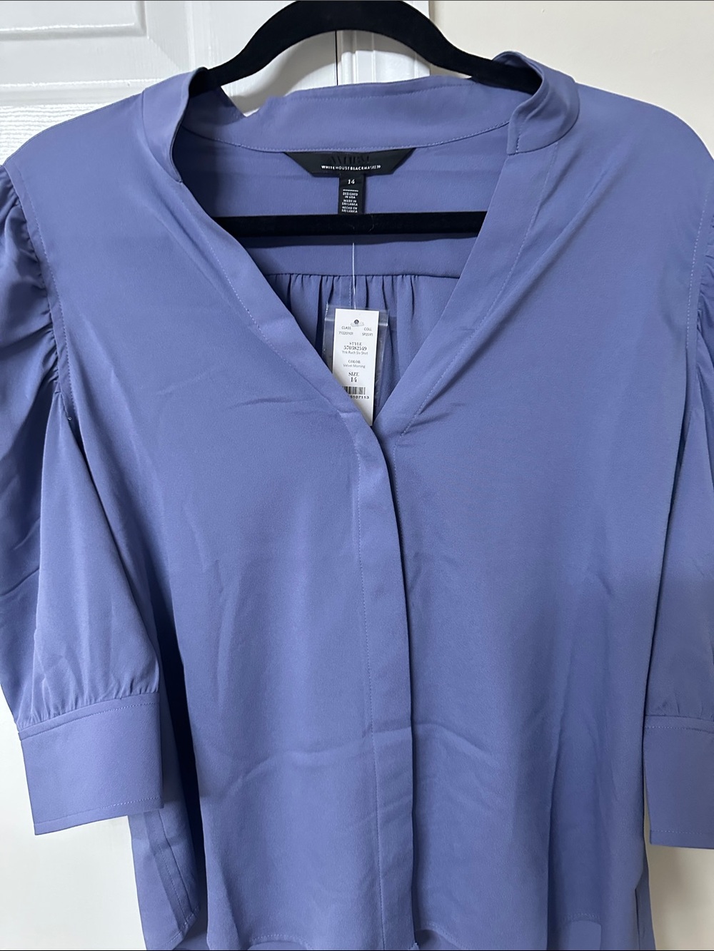 White House Black Market Lavender V-Neck Puff Sleeve Blouse